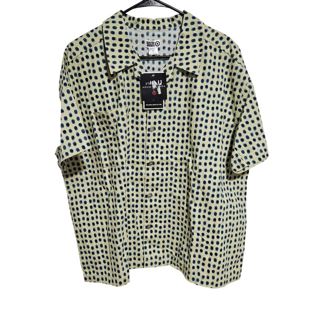House Of Aama Black History Month Button Front Shirt Mens Size XL Blue Polka Dot